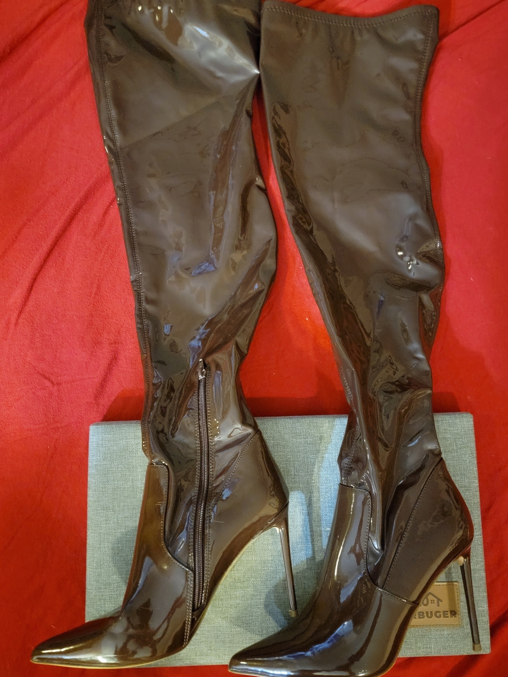 Steve Madden Patent Over-The-Knee Stiletto Boots - Brown